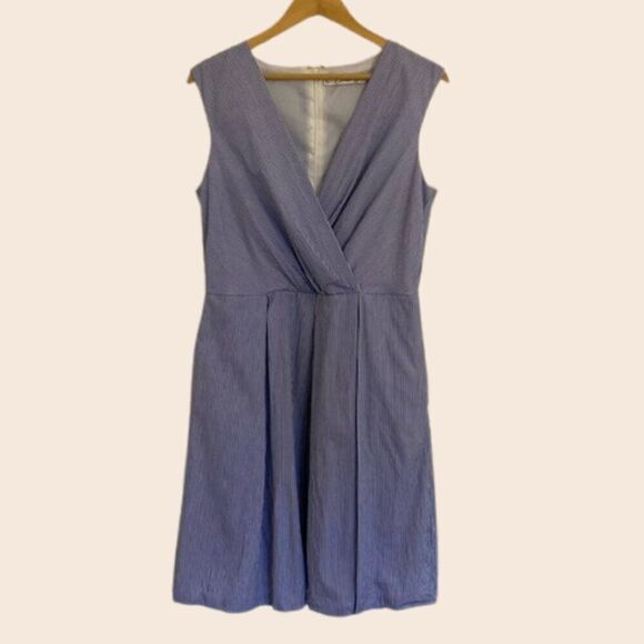 Chetta B Blue and White Striped Surplice Sleeveless Dress Size 12 - Picture 1 of 12